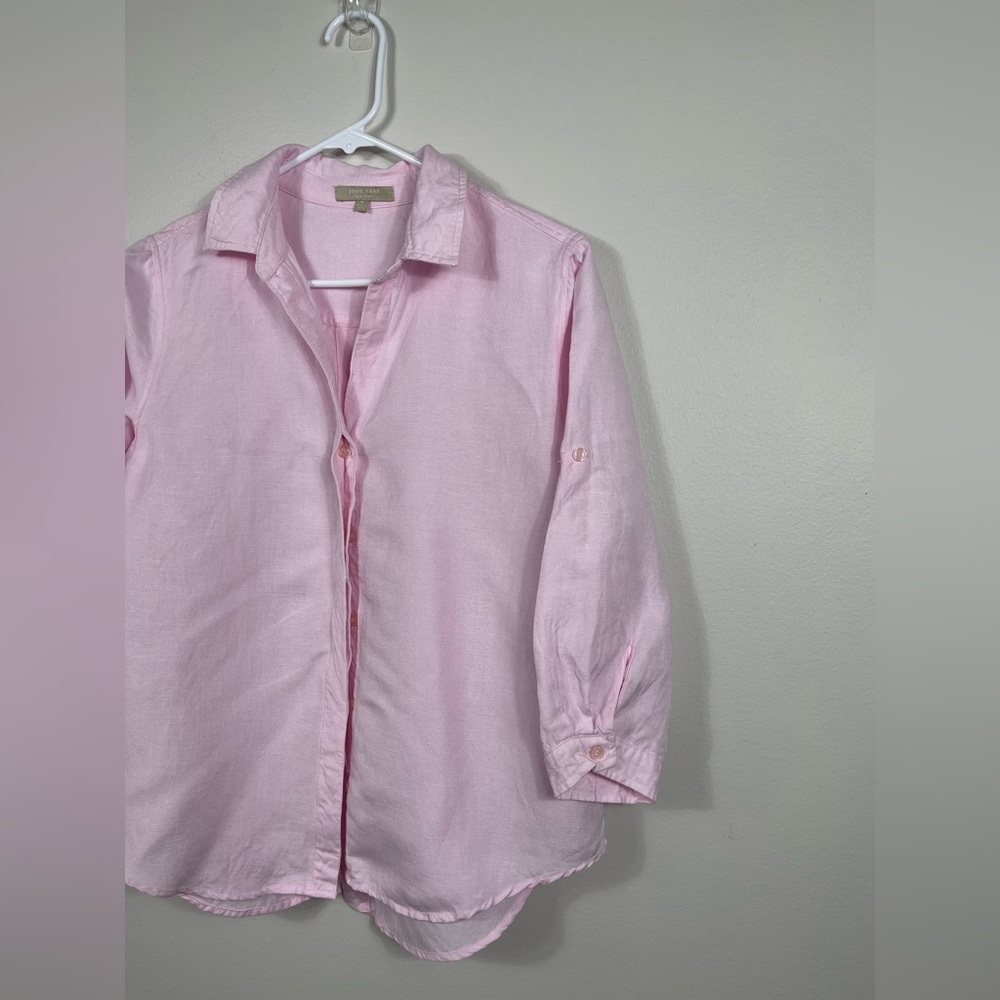 Joan Vass NY Elegant Pink Button Down Women's Shirt Linen Work Career Size M - Picture 3 of 16